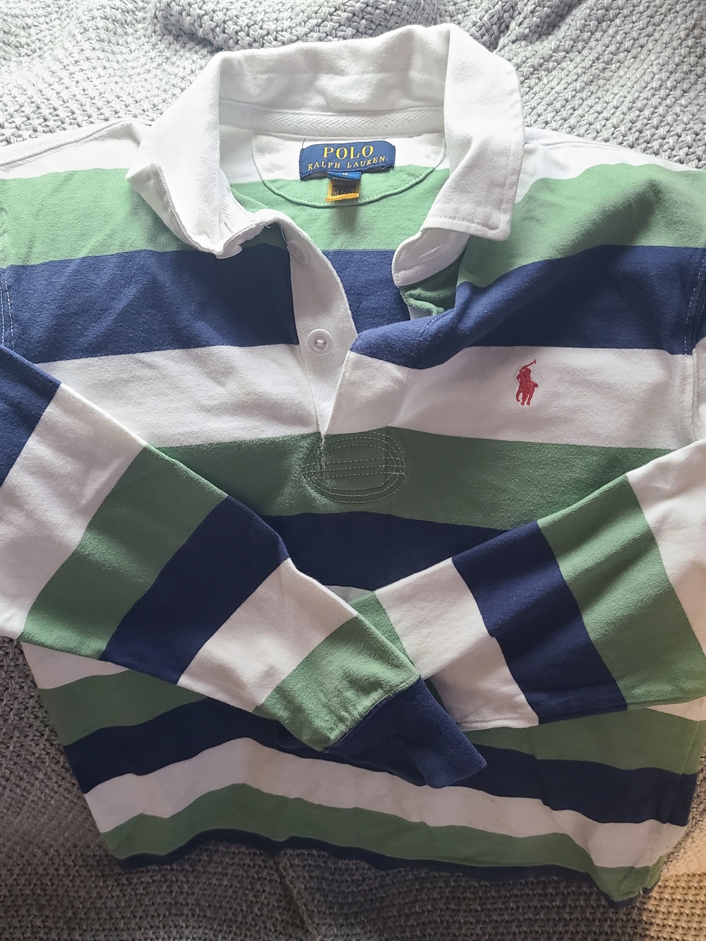 Polo by Ralph Lauren Green, Navy & White Striped Rugby Top